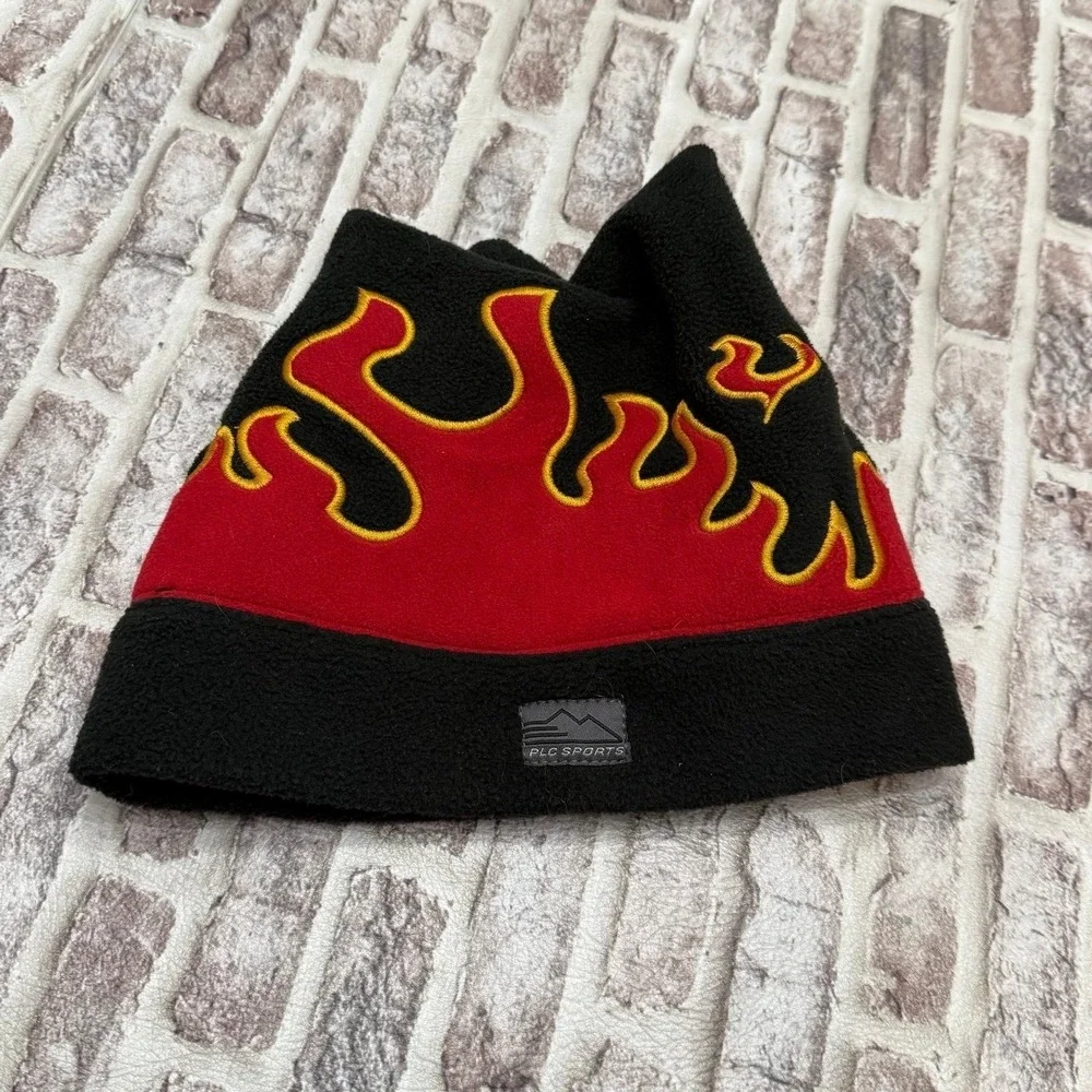 Vintage Children's Place Fire Flame Kids Fleece Beanie Hat Pointy Y2K Grunge 7-8